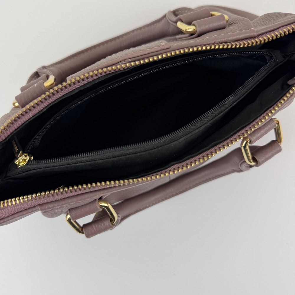 Mauve Purple Pebbled Leather Satchel Handbag Chic Classic Minimalist - Picture 11 of 16